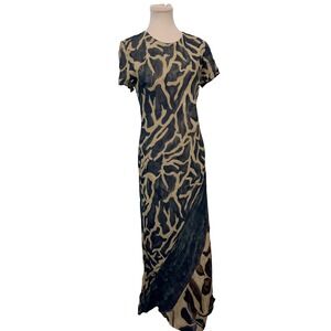 PG Collections Maxi Dress Size 6‎ Brown Black Abstract Vintage Boho Artsy Retro